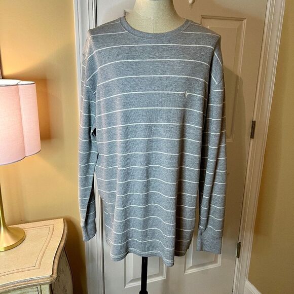 NEW Mens Polo Ralph Lauren Crew Neck Waffle Long Sleeve Stripe Pullover 2XL  XXL - Picture 1 of 3